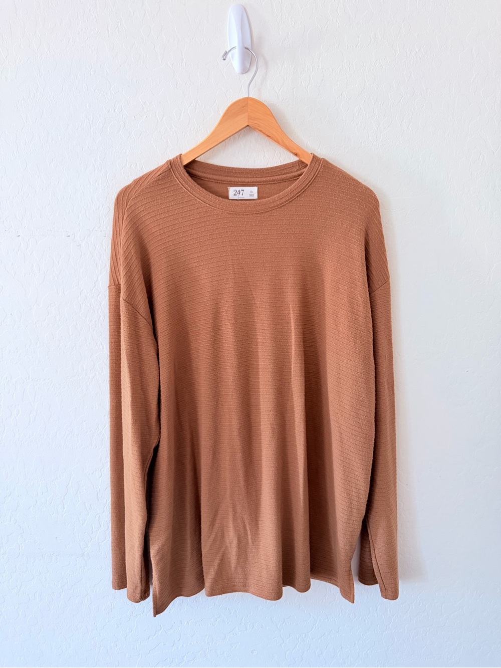 Maurices 24/7 Women’s Ribbed Long Sleeve Top Size 0X Camel Brown Soft Stretch
